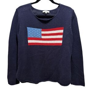 Miracle American Flag Crochet Knit Sweater Women’s Large Navy Patriotic Pullover
